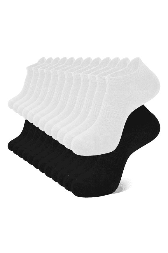 Ankle Socks for Men, Running Low Cut Socks Athletic Size 10-12 Socks for Men White and Black, 12 Pairs