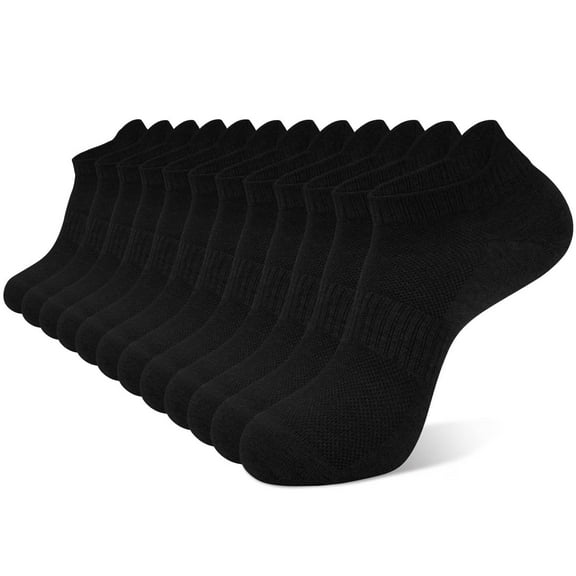 Loritta Ankle Socks for Men, Running Low Cut Socks Athletic Size 8-10 Socks for Men Black, 12 Pairs