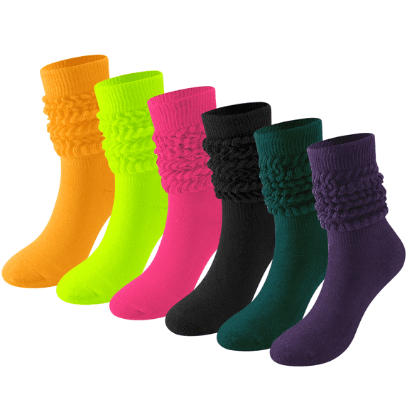 Loritta Slouch Socks Women Extra Long Knee High Socks Knit Soft Slouchy Boot Socks, 6 Pairs