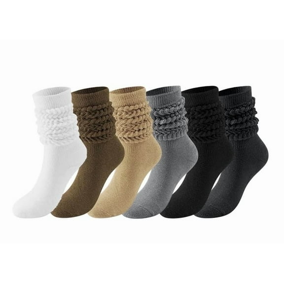 Loritta Slouch Socks Women Extra Long Knee High Socks Knit Soft Slouchy Boot Socks, 6 Pairs