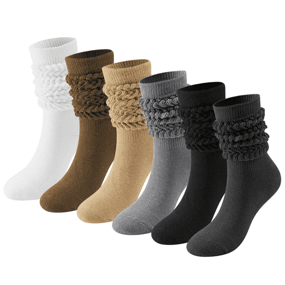 Loritta Slouch Socks Women Extra Long Knee High Socks Knit Soft Slouchy Boot Socks, 6 Pairs