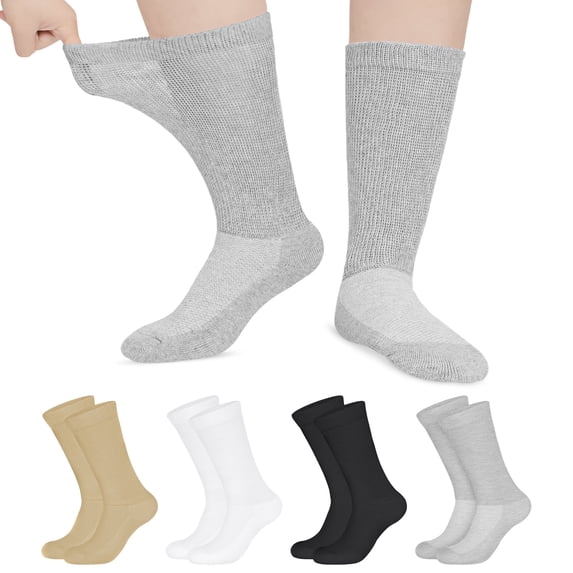 Loritta 4 Pairs Diabetic Socks for Women & Men Super Soft Non-Binding Extra Wide Top Crew Socks , Multicolor