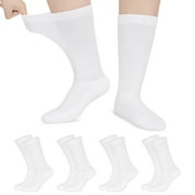 LORITTA 4 Pairs Diabetic Socks for Women & Men Super Soft Non-Binding Extra Wide Top Crew Socks , White