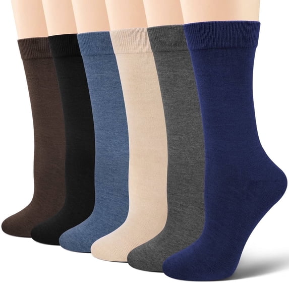 Loritta Dress Socks Men Cushion Crew Socks Solid Casual Black Cotton Athletic Dress Socks for Men 6-Pack,Multicolor