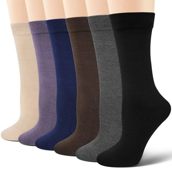 Loritta Dress Socks Men Cushion Crew Socks Solid Casual Black Cotton Athletic Dress Socks for Men 6-Pack，Multicolor