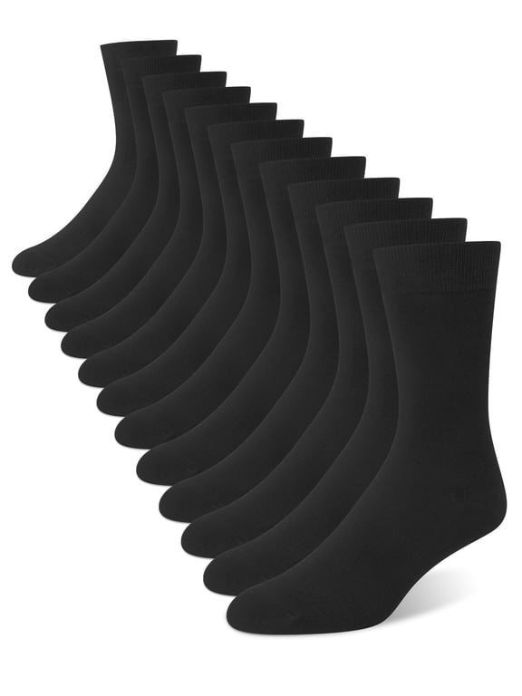 6-Pack Men Dress Socks, Crew Socks for Men Casual Cotton Breathable Soft Business Solid Men Socks Size 6 9 Black