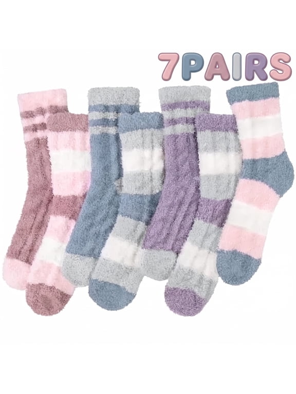 Fuzzy Fluffy Socks for Women Soft Warm Cozy Winter Socks Gifts, 7 Pairs