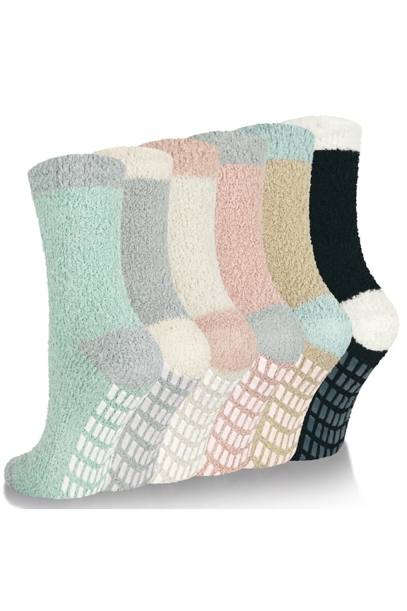 Fuzzy Socks for Women Slipper Winter Warm Cozy Socks with Grippers Womens 6 Pairs,Size 5-9