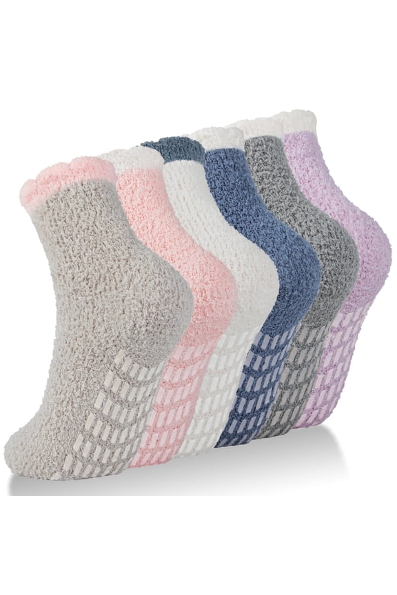 Fuzzy Socks for Women Slipper Socks Winter Warm Cozy Socks with Grippers Womens 6 Pairs Size 5-9
