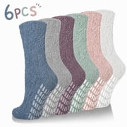 Loritta 6 Pairs Fuzzy Socks for Women Slipper Winter Warm Cozy Socks with Grippers, Size 5-9