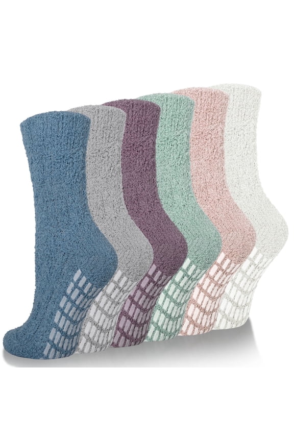 Fuzzy Socks for Women Slipper Winter Warm Cozy Socks with Grippers Womens 6 Pairs,Size 5-9
