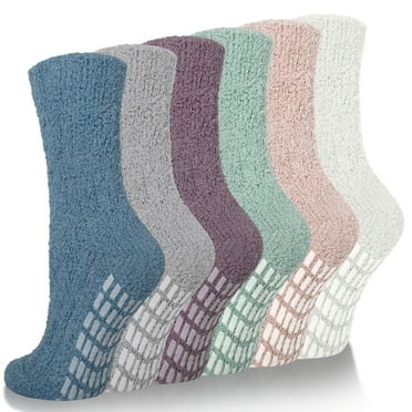 Loritta Fuzzy Socks for Women Slipper Socks Winter Warm Cozy Socks with Grippers Womens 6 Pairs Size 5-9