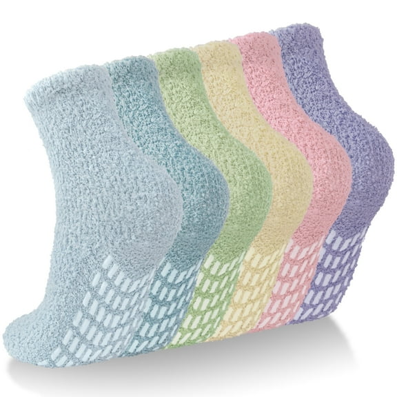 Loritta Fuzzy Socks for Women Slipper Socks Winter Warm Cozy Socks with Grippers Womens 6 Pairs Size 5-9