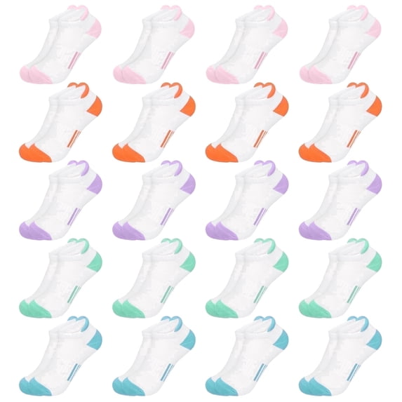 Loritta 20 Pairs Toddler Socks for Girl Sports Breathable Cushioned Ankle Multi Colors Girls Socks, Size L, 4-7 Years Old