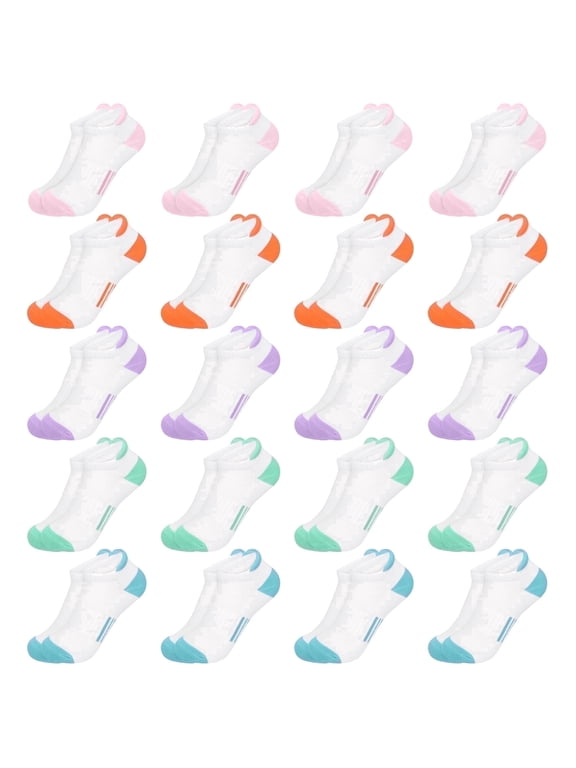 20 Pairs Ankle Socks for Girl Athletic Breathable Toddler socks Cushioned Multi Colors Kids Socks 7-10 Years