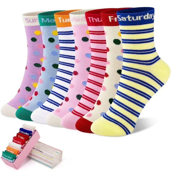 Lorrita Socks for Girls Funny 7 Days of the Week Cotton Kid Socks Novelty Girls Crew Socks Gift Box