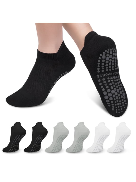 Grip Socks Pilates for Woman Non Slip Yoga Sock with Grips for Ballet Workout Hospital, 6 Pairs