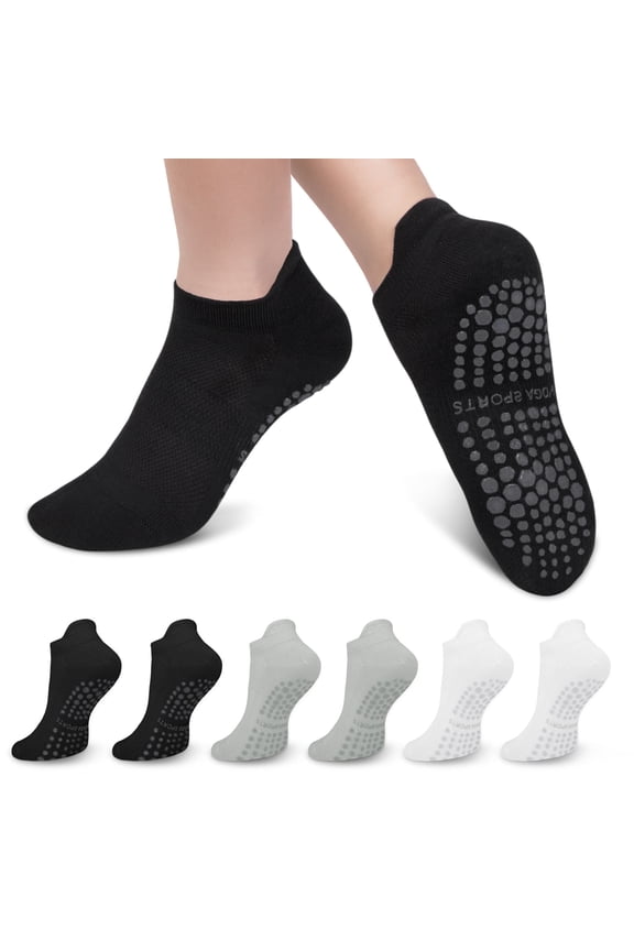 Slipper Socks for Woman Yoga Sock with Grips for Pilates Workout Hospital, 6 Pairs