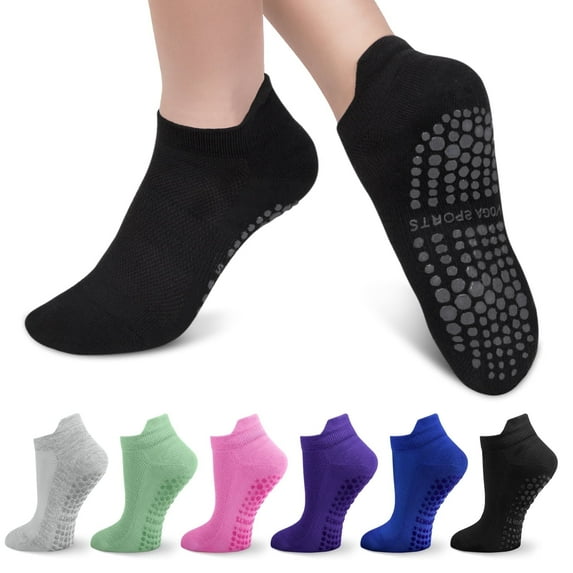 Loritta Grip Socks Pilates for Woman Non Slip Yoga Sock with Grips for Ballet Workout Hospital, 6 Pairs