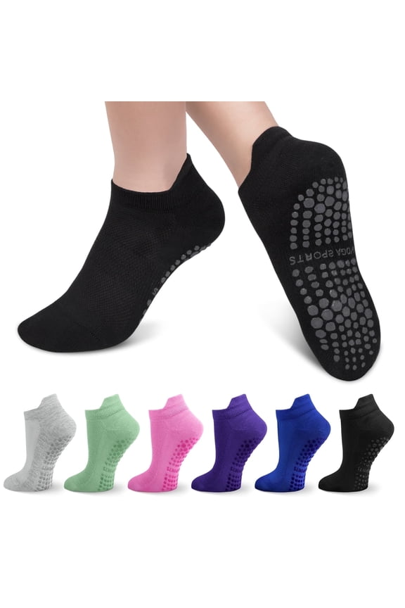 Slipper Socks for Woman Yoga Sock with Grips for Pilates Workout Hospital, 6 Pairs