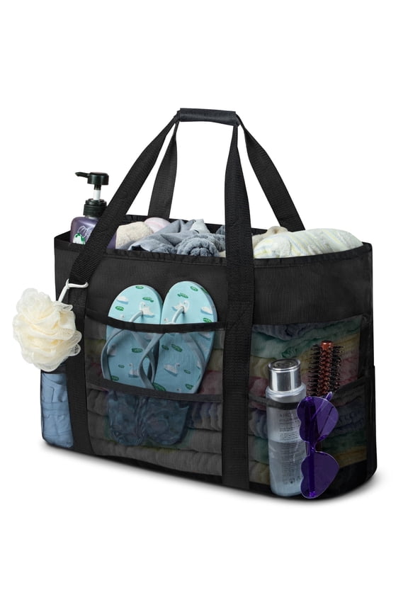 Beach Bag for Women Foldable Large Tote Bag with Multiple Pockets Waterproof Mesh Bag Portable for Summer Beach Picnic Camping