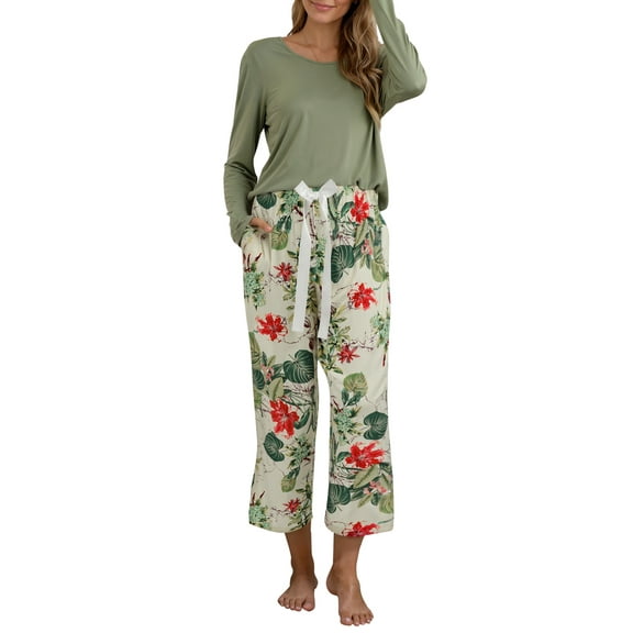 Loritta Lounge Set for Women 2 Piece Outfits Long Sleeve Round Neck Pjs Sleepwear