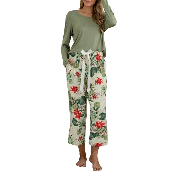 Loritta Lounge Set for Women 2 Piece Outfits Long Sleeve Round Neck Pjs Sleepwear