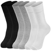 Loritta Mens Crew Socks Solid Casual Cotton Socks Athletic Dress Socks for Men 6 Pairs, Black, White, Gray