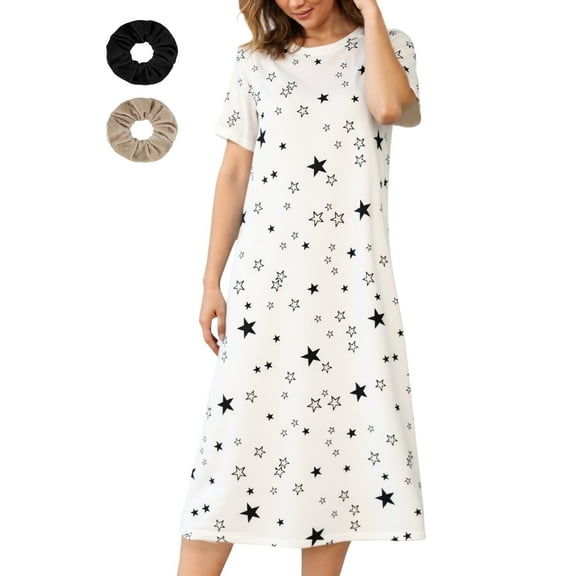 Loritta Nightgowns for Women Sleepwear Short Sleeve Sleepshirt Casual MooMoo Nightdress S-2XL