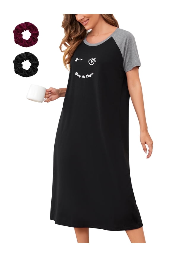 Nightgowns for Women Sleepwear Short Sleeve Sleepshirt Casual MooMoo Nightdress S-2XL