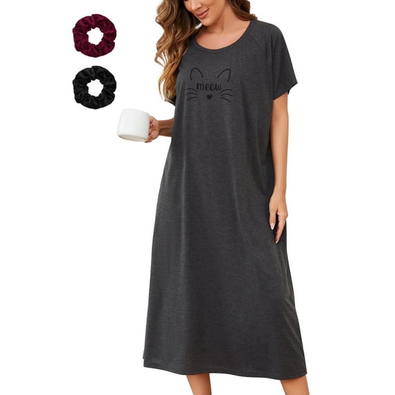 Loritta Nightgowns for Women Sleepwear Short Sleeve Sleepshirt Casual MooMoo Nightdress S-2XL