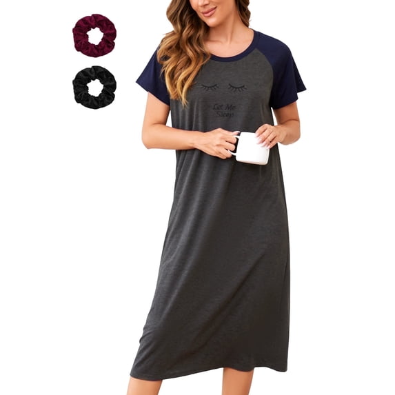 Loritta Nightgowns for Women Sleepwear Short Sleeve Sleepshirt Casual MooMoo Nightdress S-2XL