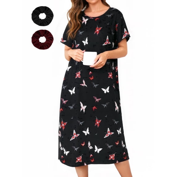Loritta Nightgowns for Women Short Sleeve Comfy Womens Nightgown Summer Sleepwear for Women with Hair Rope, S-2XL