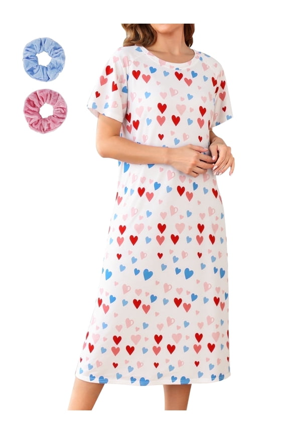 Nightgowns for Women Sleepwear Short Sleeve Sleepshirt Casual MooMoo Nightdress S-2XL