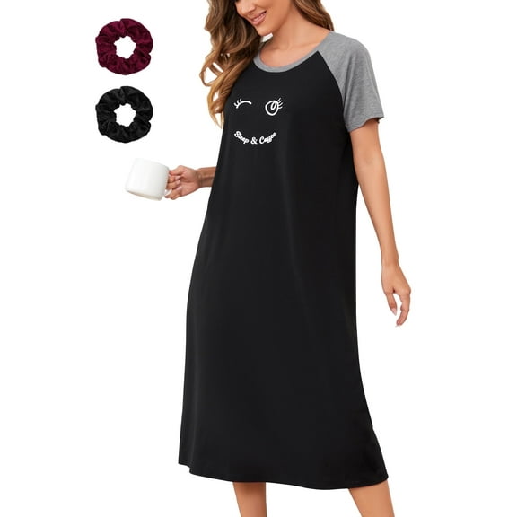 Loritta Nightgowns for Women Sleepwear Short Sleeve Sleepshirt Casual MooMoo Nightdress S-2XL