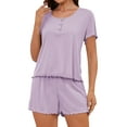 thumbnail image 1 of Loritta Womens Pajama Sets Knit Short Sleeve Shorts Lounge Sets Breathable 2 Piece Pjs with Pockets Mother's Day Gifts Sets Summer Purple S-2XL, 1 of 7