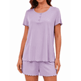 thumbnail image 1 of Loritta Womens Pajama Sets Knit Short Sleeve Shorts Lounge Sets Breathable 2 Piece Pjs with Pockets Summer Purple S-2XL, 1 of 9