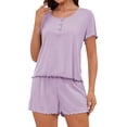 thumbnail image 1 of Loritta Womens Pajama Sets Knit Short Sleeve Shorts Lounge Sets Breathable 2 Piece Pjs with Pockets Summer Purple S-2XL, 1 of 9
