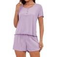 thumbnail image 1 of Loritta Womens Pajama Sets Knit Short Sleeve Shorts Lounge Sets Breathable 2 Piece Pjs with Pockets Mother's Day Gifts Sets Summer&nbsp;Purple S-2XL, 1 of 7