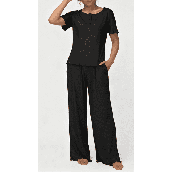 Loritta Womens Pajamas Knit Short Sleeve lounge sets 2 piece For Women Summer Gray L