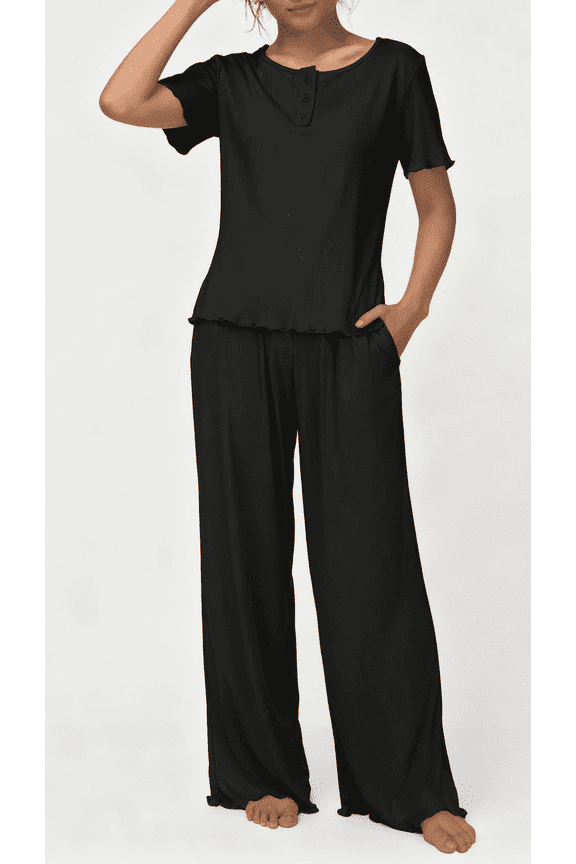 Womens Pajamas Knit Short Sleeve lounge sets 2 piece For Women Summer Gray XL