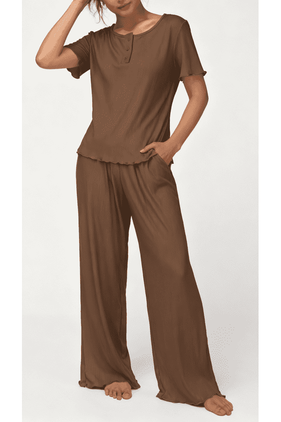 Womens Pajamas Knit Short Sleeve lounge sets 2 piece For Women Summer Purple L