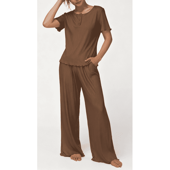 Loritta Womens Pajamas Knit Short Sleeve lounge sets 2 piece For Women Summer Purple L