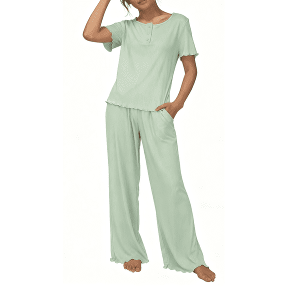 Loritta Womens Pajamas Knit Long Pants Lounge Sets 2 Piece For Women Fall Green