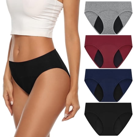 Loritta Period Underwear for Women Bikini Cotton Panties Leak Proof Postpartum Underwear 4 Packs, Size XS-3XL