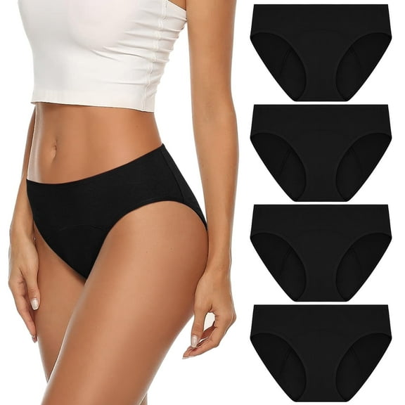 Loritta Period Underwear for Women Bikini Cotton Panties Leak Proof Postpartum Underwear 4 Packs, Size XS-3XL