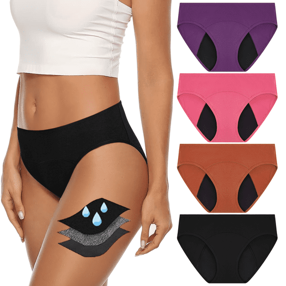 Loritta Womens Period Underwear 4 Packs Breathable Cotton Panties for Women Super Leak Proof Postpartum Underwear , Size XS-3XL