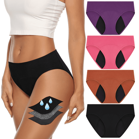 Loritta Womens Period Underwear 4 Packs Breathable Cotton Panties for Women Super Leak Proof Postpartum Underwear , Size XS-3XL