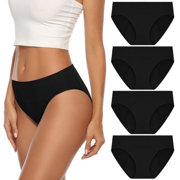 Loritta Period Underwear for Women Bikini Cotton Panties Leak Proof Postpartum Underwear 4 Packs, Size XS-3XL