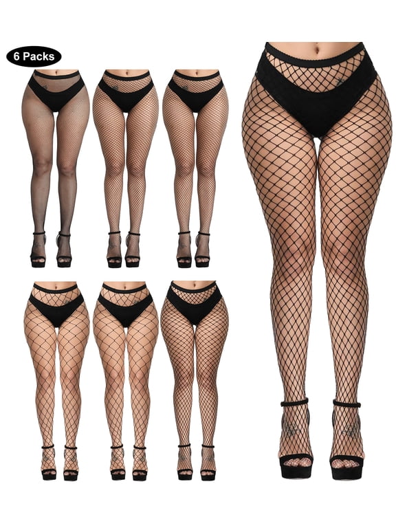 Plus Size Fishnet Tights, Pantyhose for Women Fishnet Stockings Thigh High Stockings 6 Packs